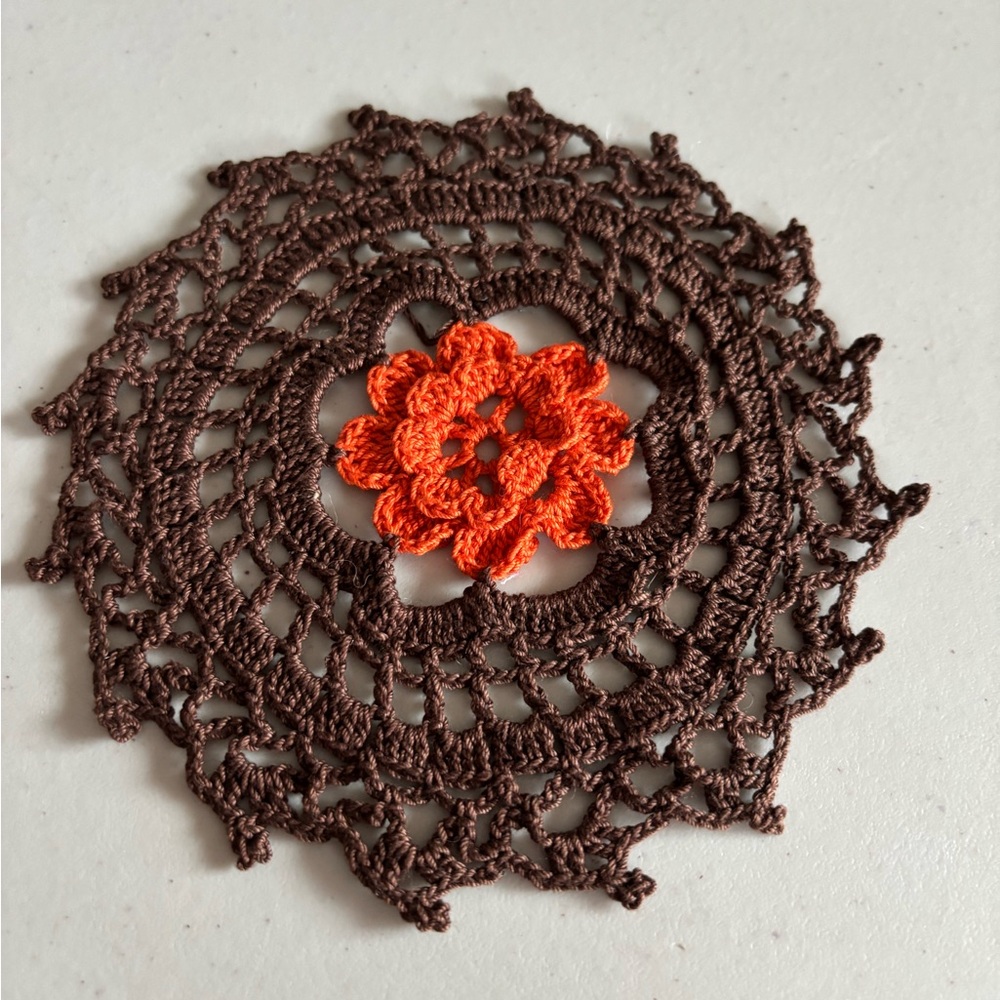 Handcrafted Brown and Orange Crochet Doylee